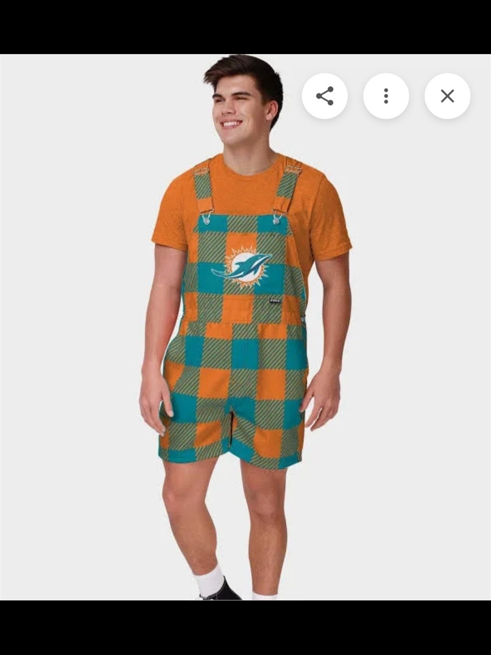 NWOT Men's Plaid Foco Miami Dolphins Bib Overalls Size Large